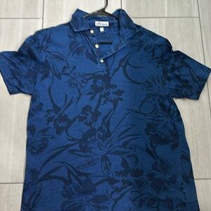 Peter Miller Golf Polo. Navy with Floral pattern. Medium